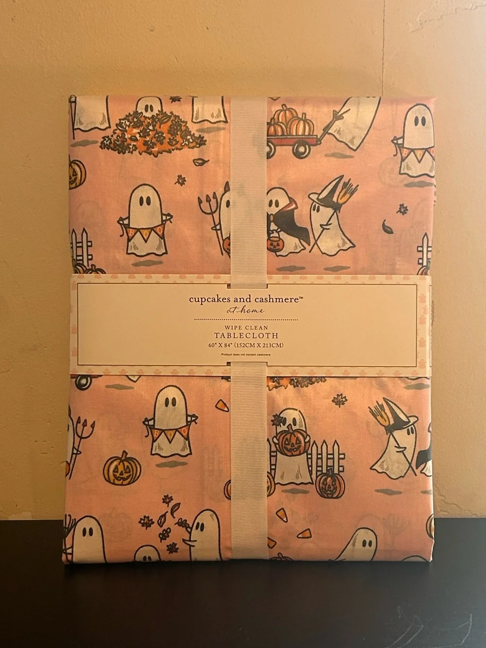 CUPCAKES AND CASHMERE Halloween Pink Ghost Pals Wipe Clean Tablecloth NWTS